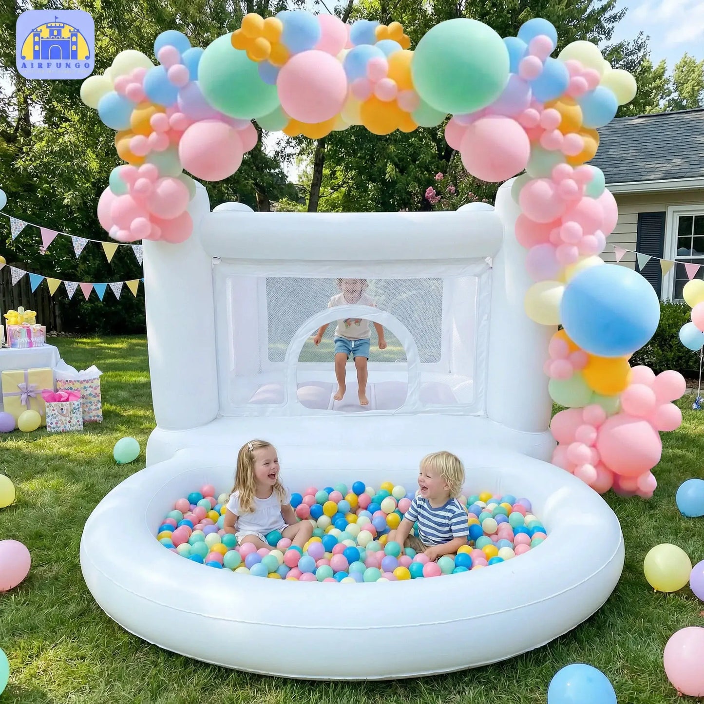 Sold out White Bounce House with Pump Kids Ball Pit Bounce House for Kids 3-6 Birthday Indoor or Outdoor Playhouse Customization from PriceLows™
