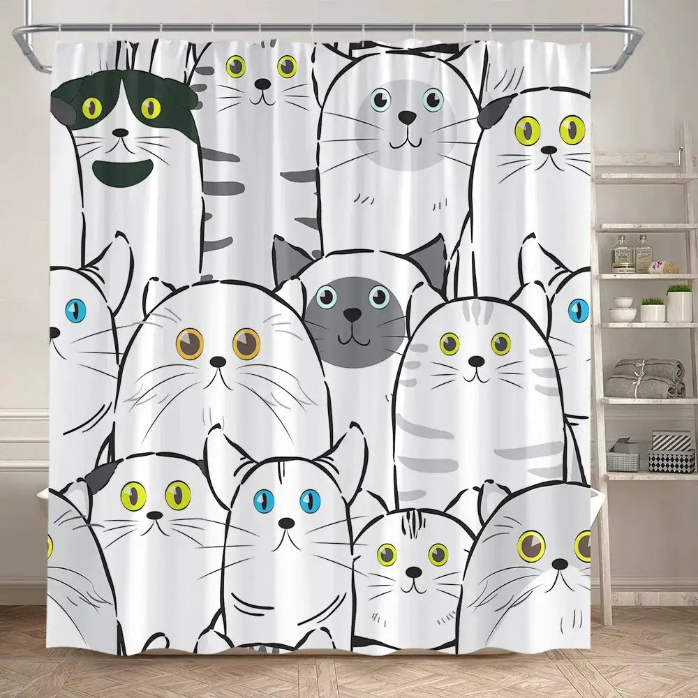 Funny Cartoon Bathing Cats Shower Curtains Cute Animals Pet Cat Kids Bath Curtain Polyester Children Bathroom Decor with Hooks from PriceLows™