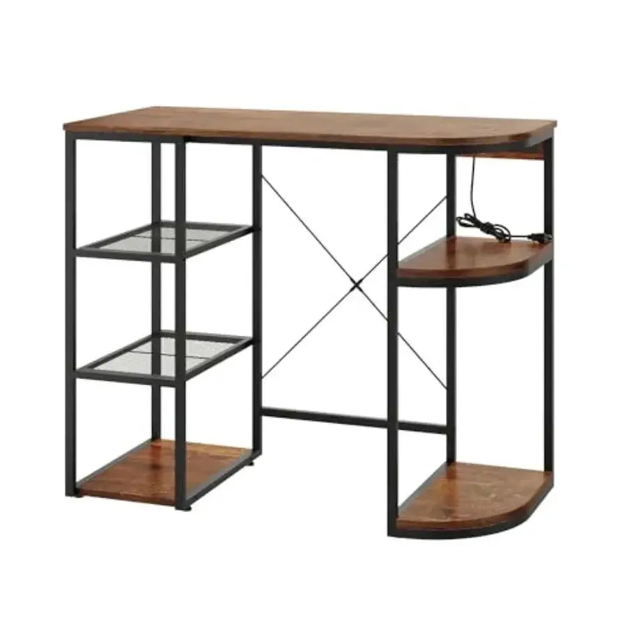 Dorm kitchen office coffee bar cabinet with mini fridge space, wood finish, black, 6-tier wine rack and built-in power outlet from PriceLows™
