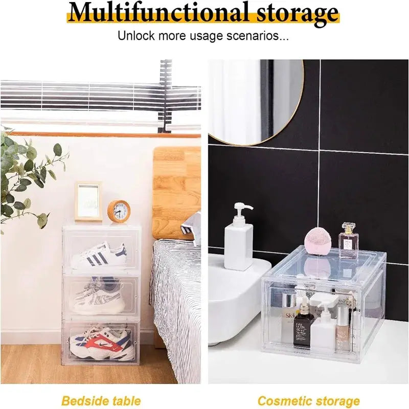 12Pack Clear Stackable Wall-Mounted Shoe Organizer Large Plastic Shoe Cabinet Dust-Proof Magnetic Door Boot & Hat Storage for Me from PriceLows™