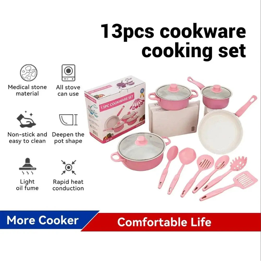 12Pcs Non Stick Cookware Set Milk Pot Maifan Stone Frying Pan with Lid Cooking Pot Set Stackable Pot Set for All Hob from PriceLows™