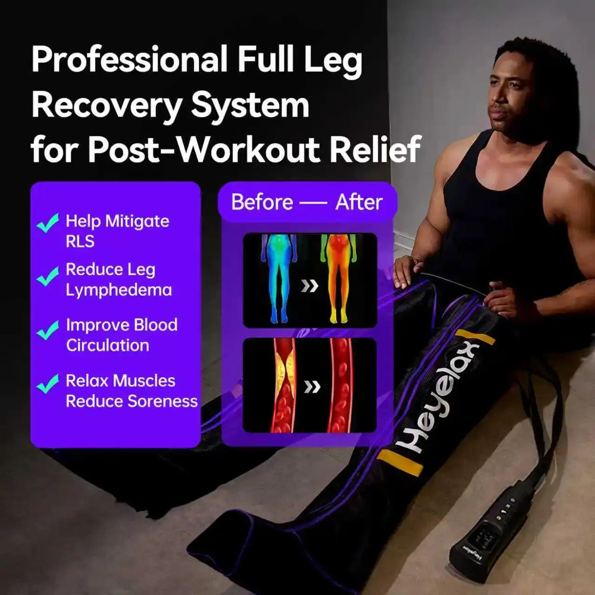 Full Leg Air Compression Massager | 6 Modes | 6 Intensities | Sizes S M L