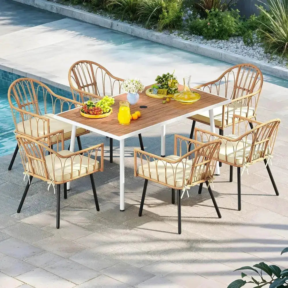 All-Weather 59x34.2 Rectangular Patio Dining Table with Adjustable Feet, Umbrella Hole, Seats 6 from PriceLows™