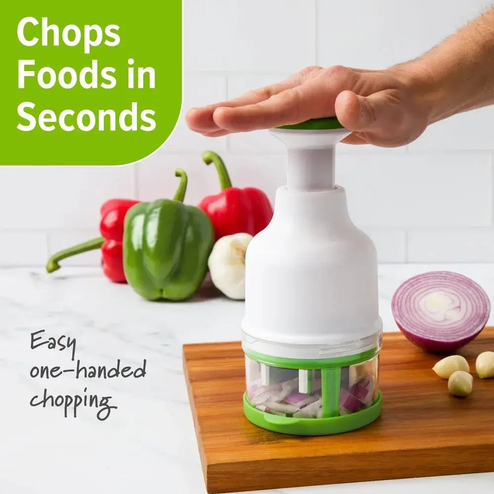 Fresh Food Chopper with Rotating Zig-Zag Blade One-Handed Chopping Dishwasher Safe Kitchen Gadget Onions Garlic Herbs Nuts from PriceLows™