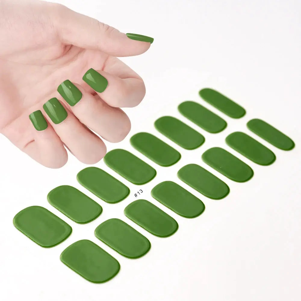 1Pcs Semi-Cured UV Gel Nail Sticker Pure Color Full Cover Waterproof Long-lasting Nail Strips 16Tips DIY Nail Polish Stickers *& from PriceLows™