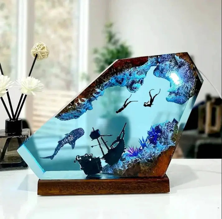 Seabed World Organism Resin Table Light Creactive Art Decoration Lamp Shark Sunken Ship Theme Night Light USB Charge from PriceLows™