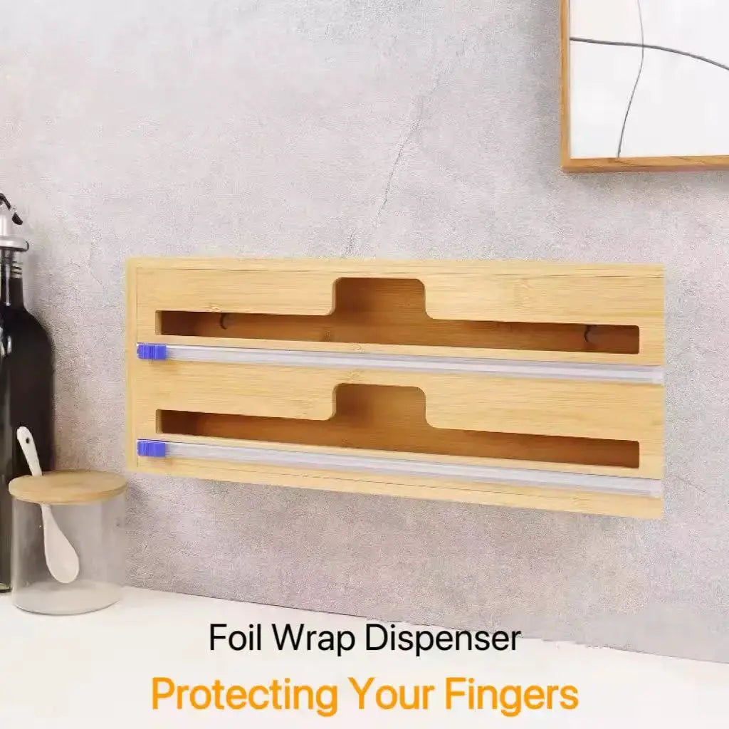 Bamboo Foil Dispenser | With Cutter | Reusable Kitchen Organizer | One Size