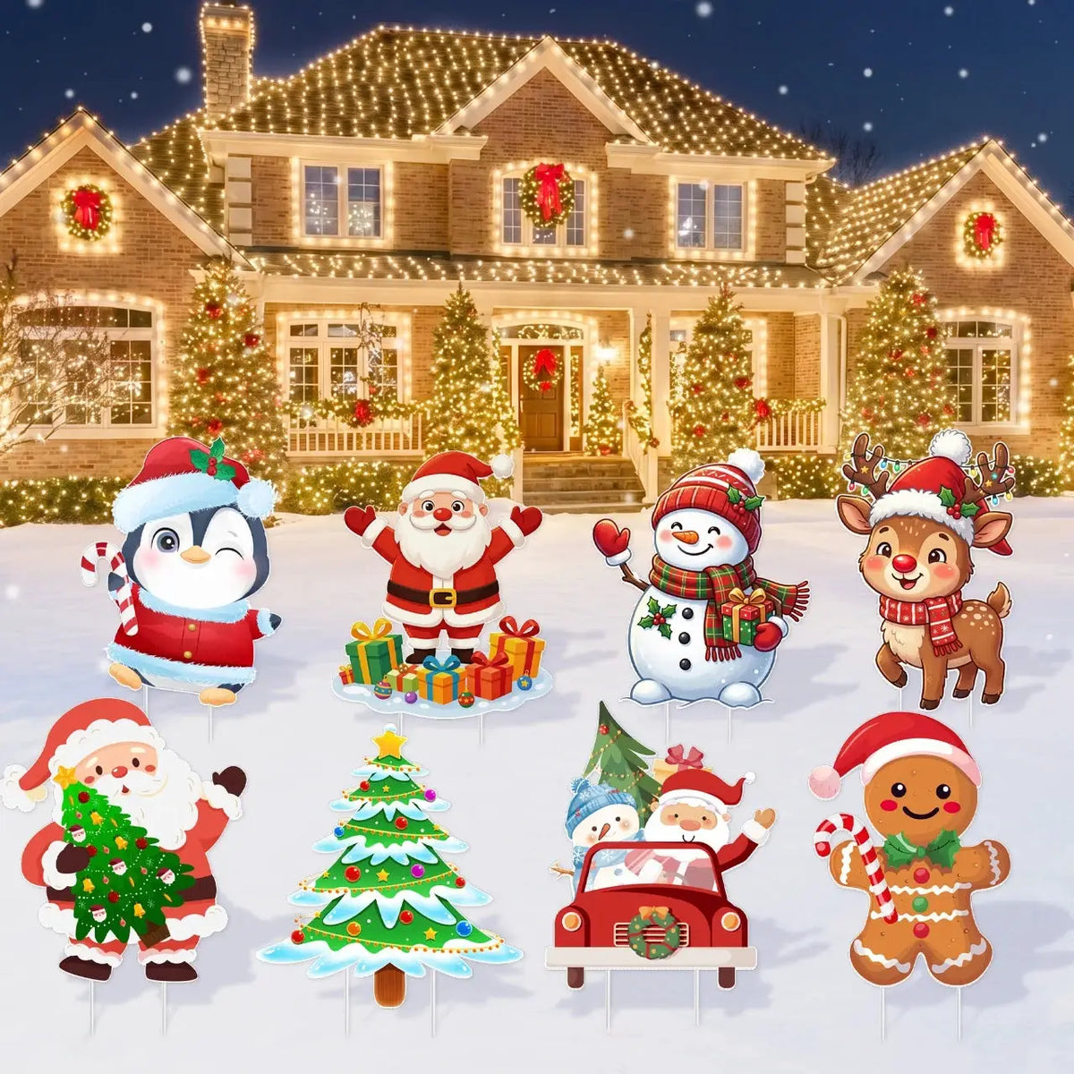 Christmas Yard Signs | 24 Large Pieces | With Stakes | Tree Santa And Snowman