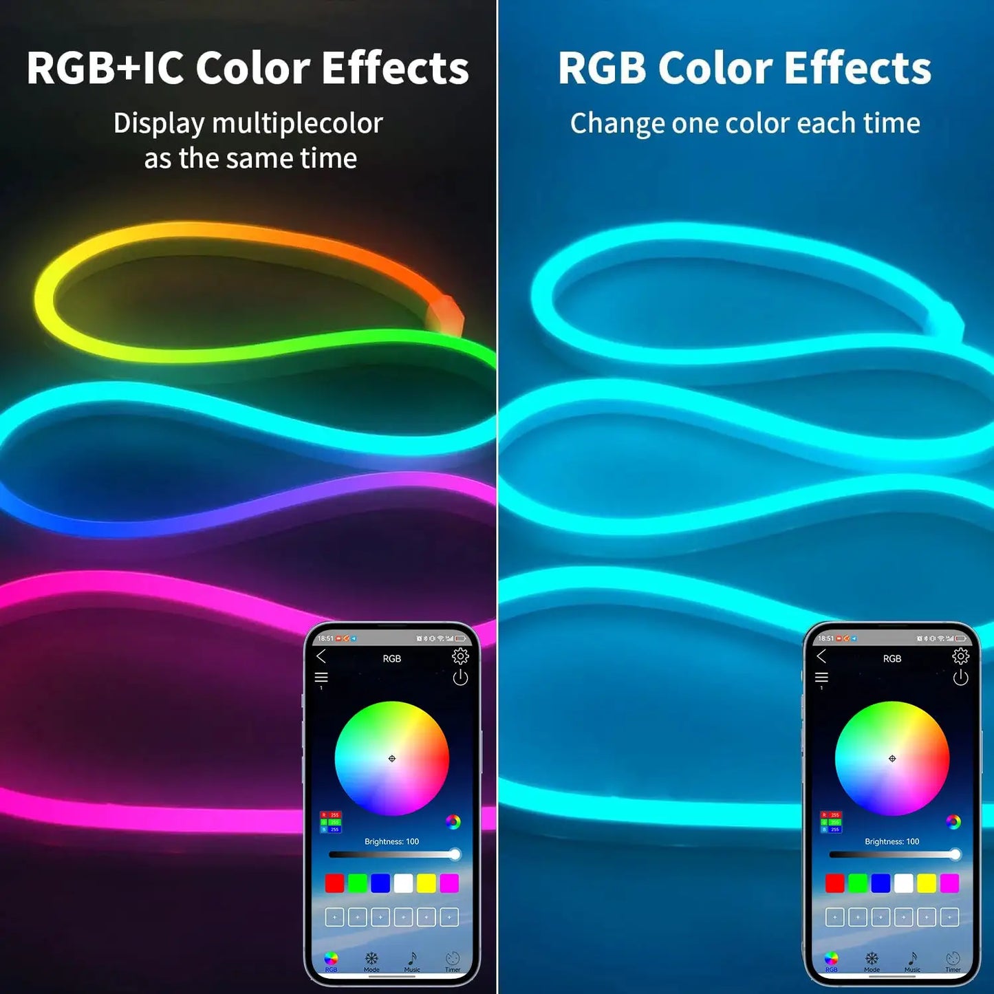 DC5V USB RGBIC Neon LED Strip 1m-10m IP65 Waterproof Bluetooth App Remote Control Music Sync for Room DIY Lighting Decor from PriceLows™