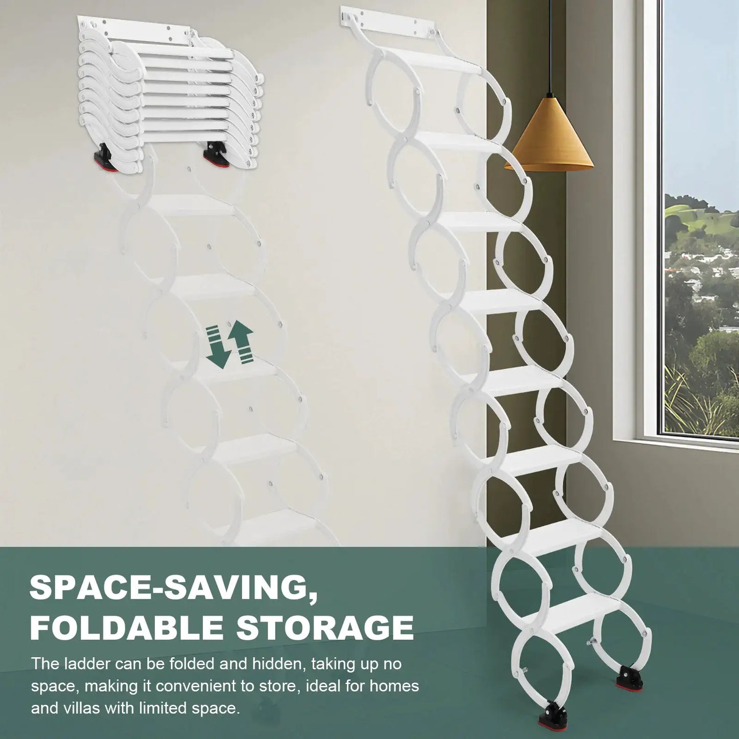 5-8 Steps Wall Mounted Pull-Down System Attic Ladders Anti-Slip Steps Retractable Ladder 49in-78in Vertical Height for Garages from PriceLows™