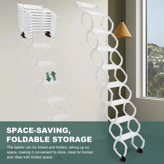 5-8 Steps Wall Mounted Pull-Down System Attic Ladders Anti-Slip Steps Retractable Ladder 49in-78in Vertical Height for Garages from PriceLows™