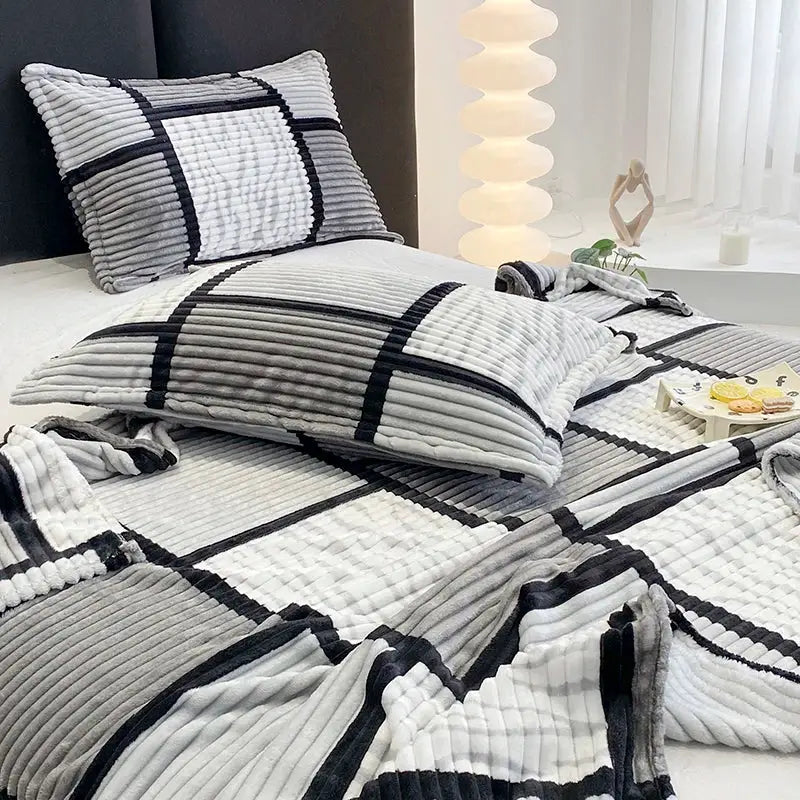 Geometric Plaid Blanket | 100 Percent Polyester | Machine Wash | Large Throw