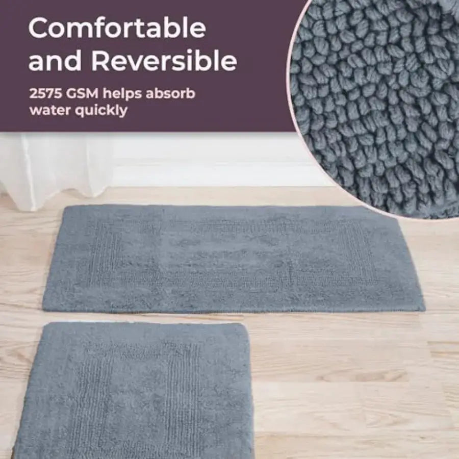 Cotton Bath Mat Set- 2 Piece 100 Percent Cotton Mats- Reversible Soft Absorbent and Machine Washable Bathroom Rugs By Silver from PriceLows™