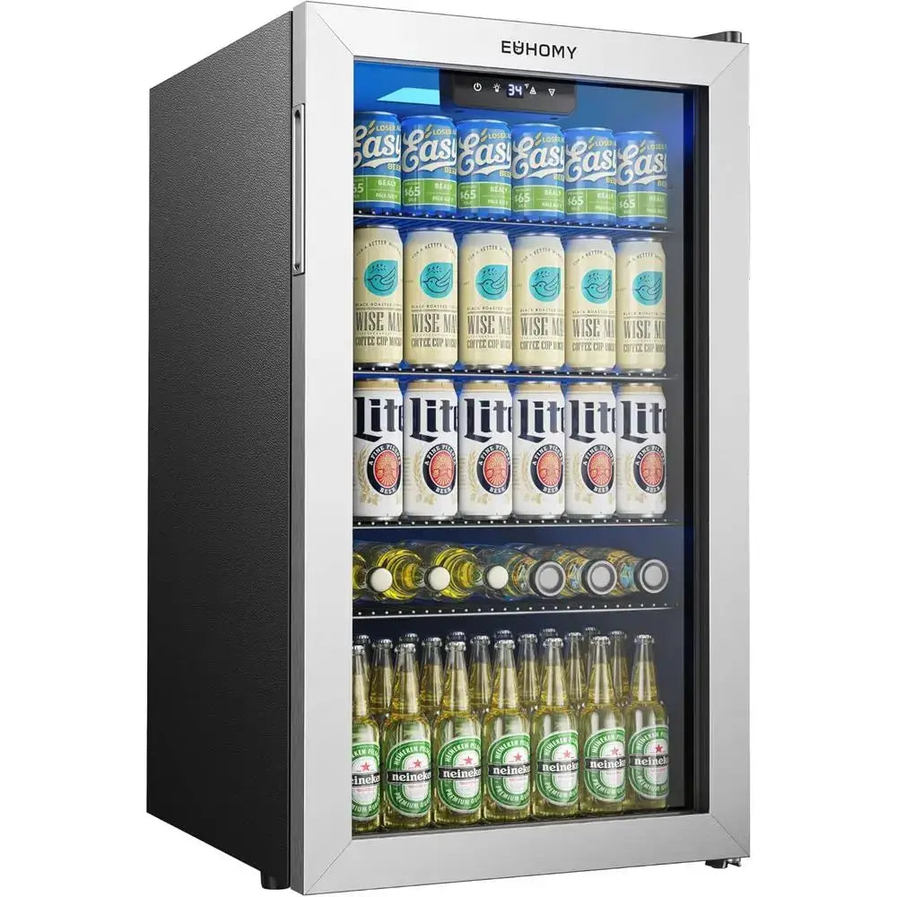 Glass Door Mini Fridge, 128-Can Capacity, Adjustable Shelves for Beverages, Ideal for Home, Bar, Office, Silver from PriceLows™