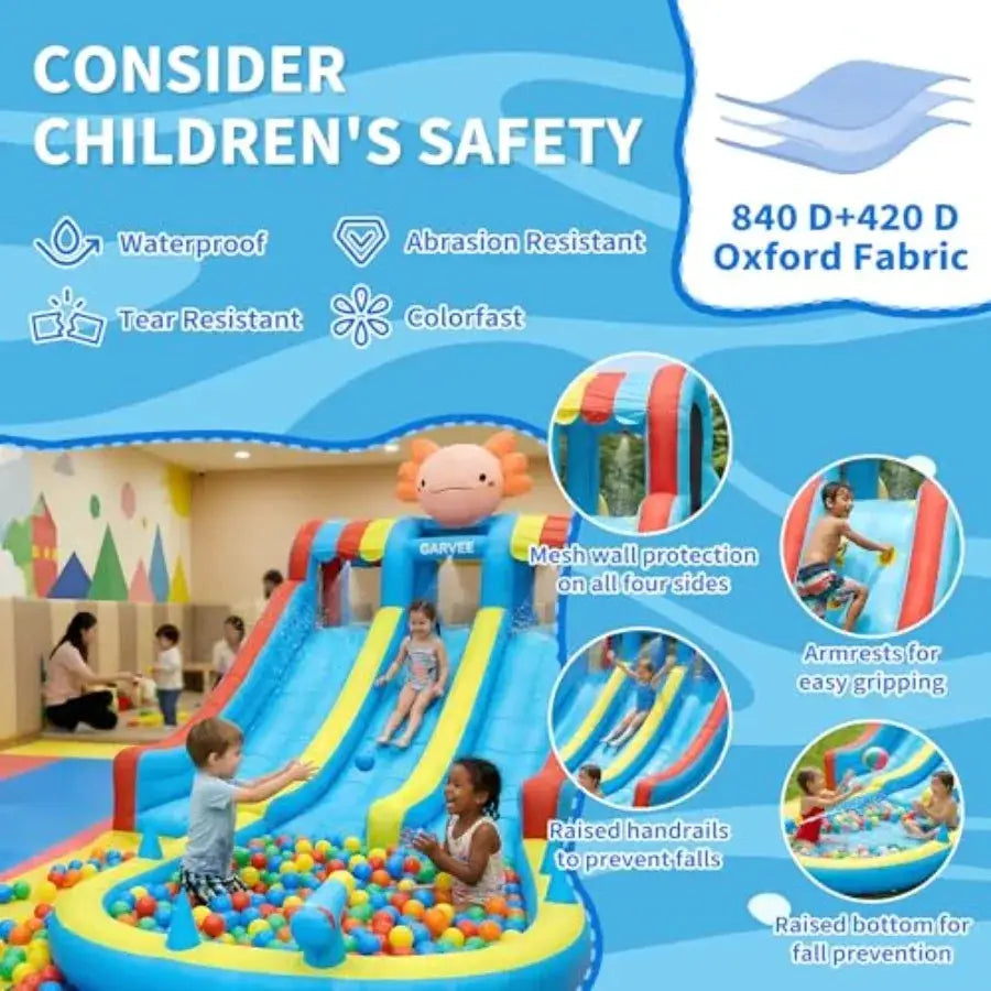 Inflatable Water Park Bounce House for Dual Slides Long Slip Mat Splash Pool Durable Oxford Powerful Blower Hexagonal Dragon Th from PriceLows™