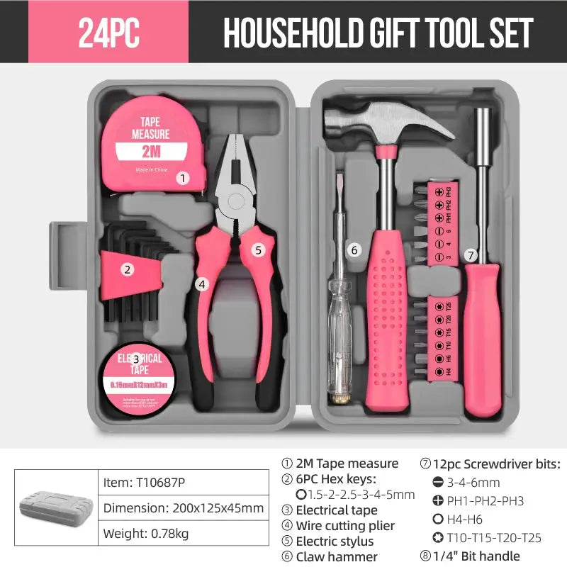 Hi-Spec 18/19/20/39PCS Pink DIY Home Tool Kit With Hammer Wrench Plier Multifunctional tools Hand Tools Set for Women & Car Care from PriceLows™