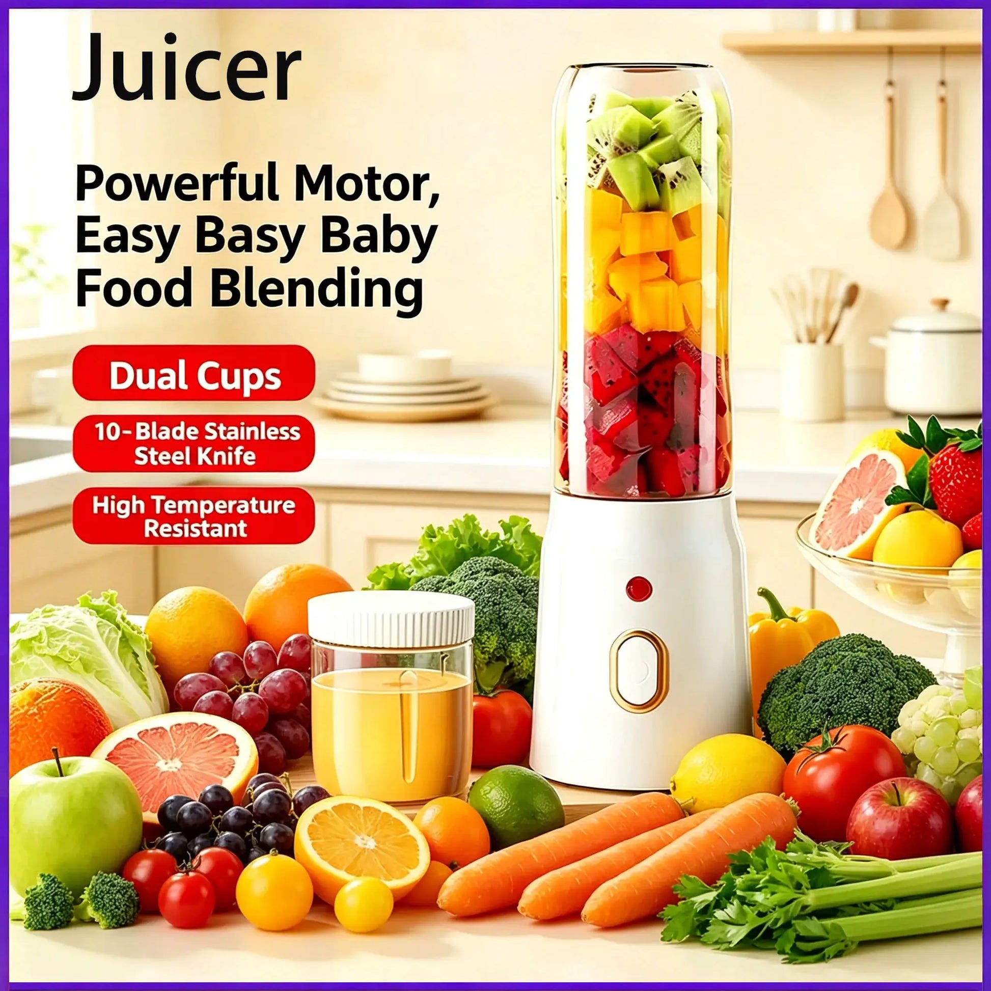 Portable Fruit Juicer Blenders Outdoor Personal Electric Mini Bottle Home USB Charge 10 Blades Double Cup Juicer Machine from PriceLows™