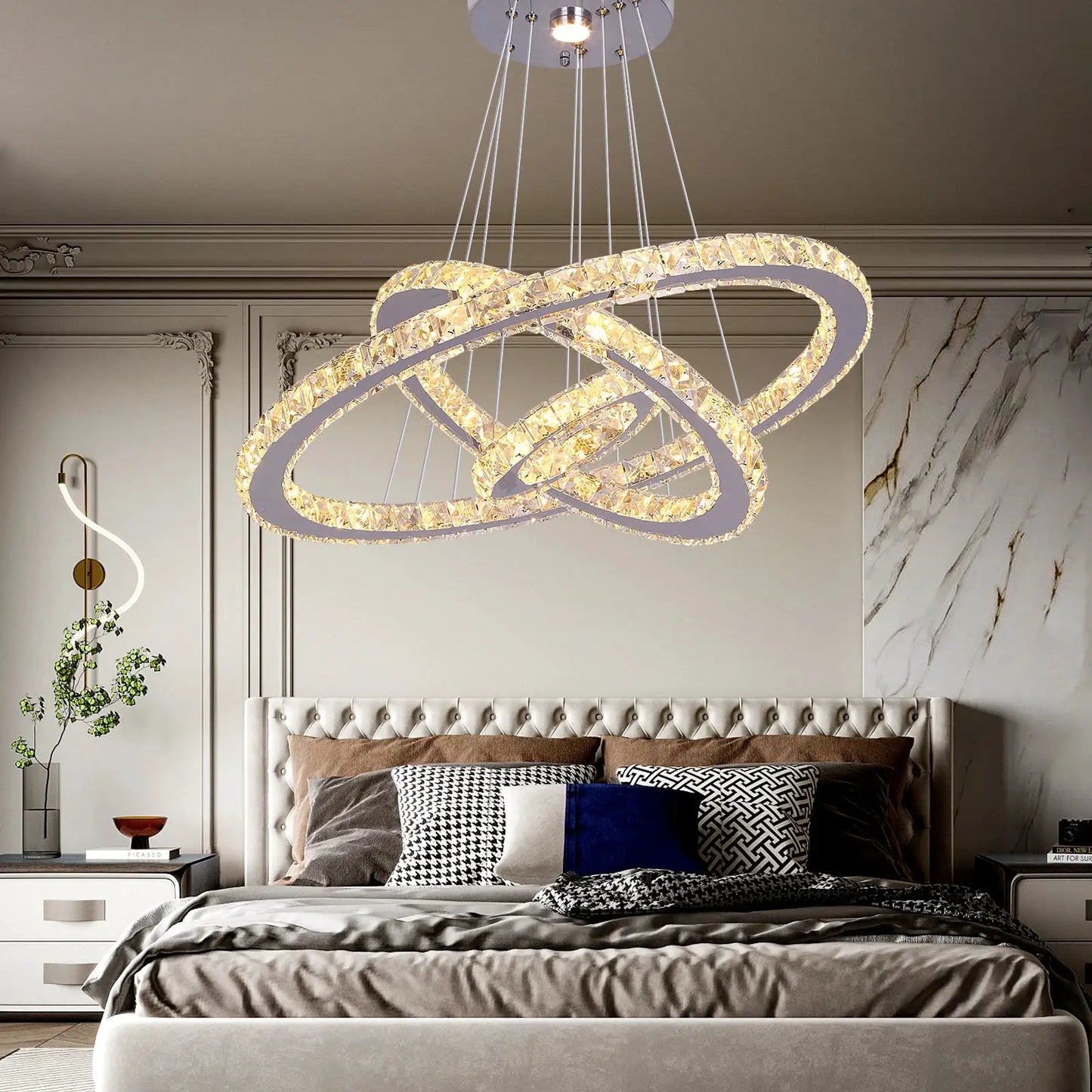 Crystal Ceiling Chandelier 3 Rings Hanging Chandelier In The Living Room Home Decoration Luxury Kitchen Light Led Lighting from PriceLows™