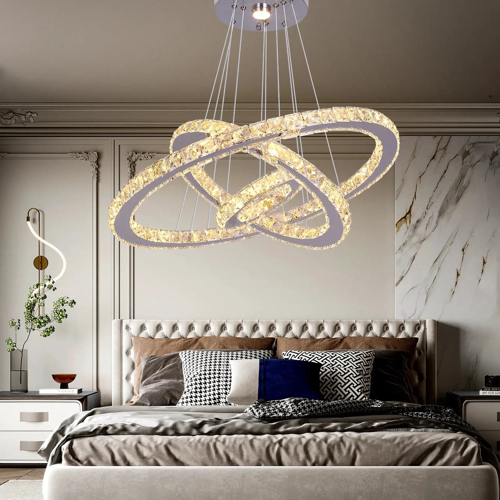 Crystal Ceiling Chandelier 3 Rings Hanging Chandelier In The Living Room Home Decoration Luxury Kitchen Light Led Lighting from PriceLows™