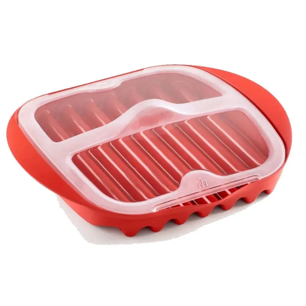 Microwave Bacon Pan | With Lid | Red Wave Nonstick Design | 27.5x24.5x6.5 cm