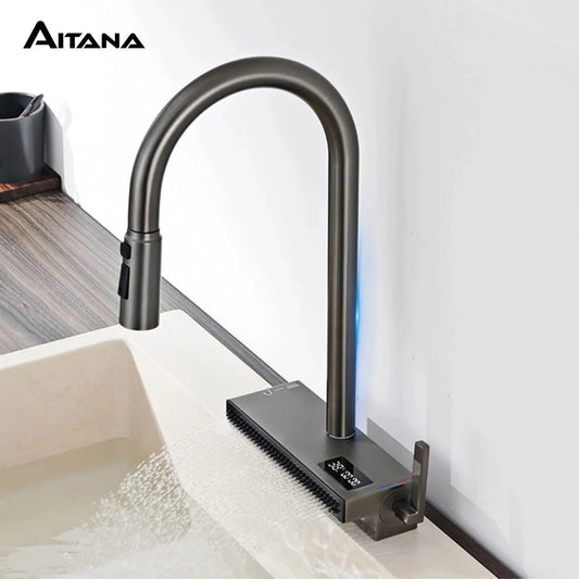 Kitchen Faucet | Gunmetal Brass Finish | Pull Out 2 Modes | 1 Hole Deck Mounted from PriceLows™