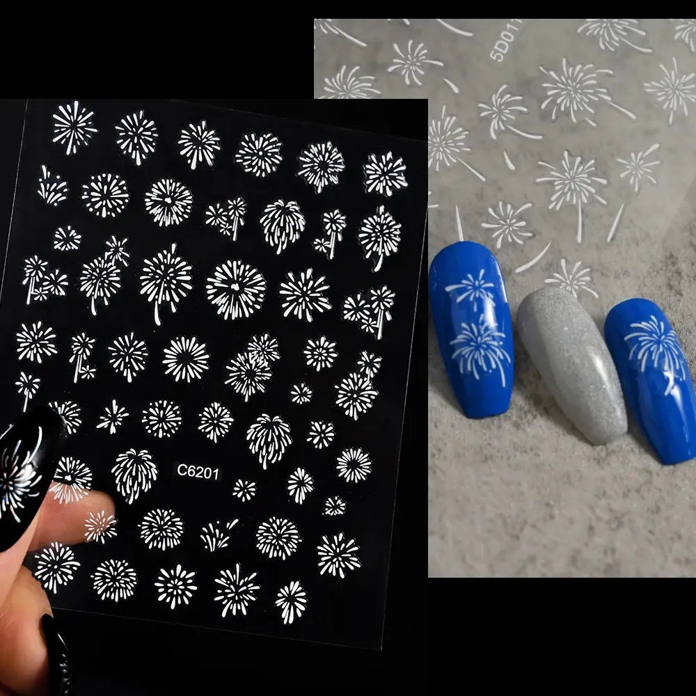 1PC Laser Fire work Nail Stickers 3D Self-Adhesive Blooming Fire-work Nail Decals New Year Firework Design Nail Slider 10*8cm from PriceLows™
