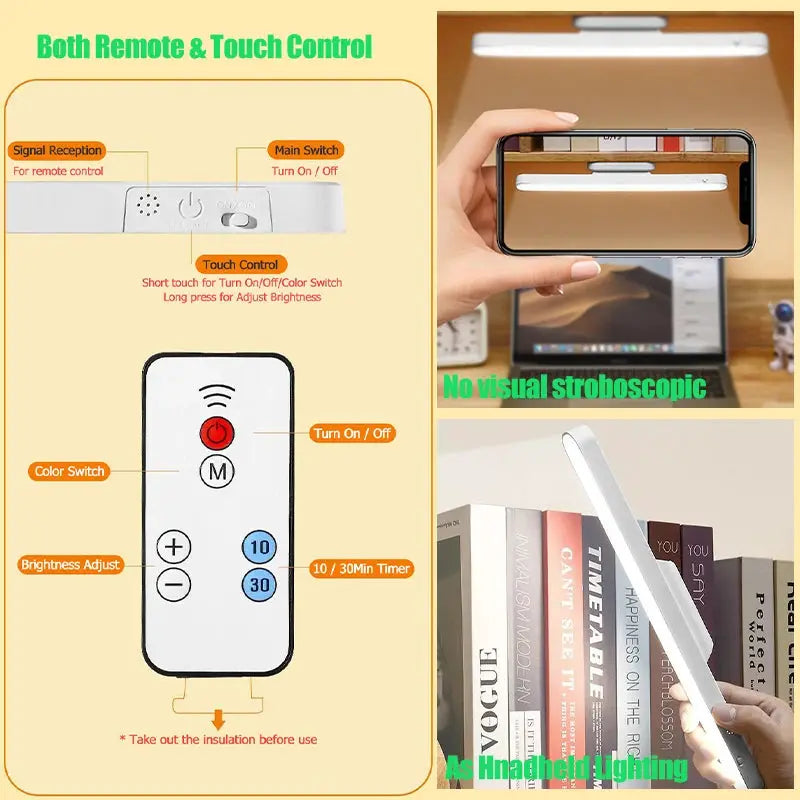 Remote LED Desk Lamp Magnetic Hanging Night Light USB Rechargeable Table Lamp 3 Colors Reading Light For Cabinet Closet Wardrobe from PriceLows™