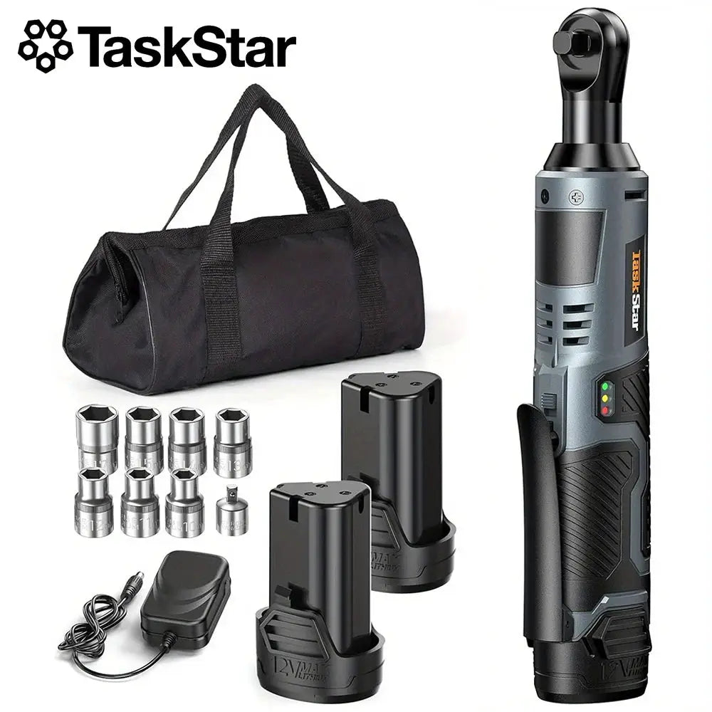 TaskStar Electric Ratchet Wrench 200RPM Variable Speed Trigger 40Nm Cordless Ratchet Wrench Kit 12V 2*2.0 Ah Batteries Powered from PriceLows™
