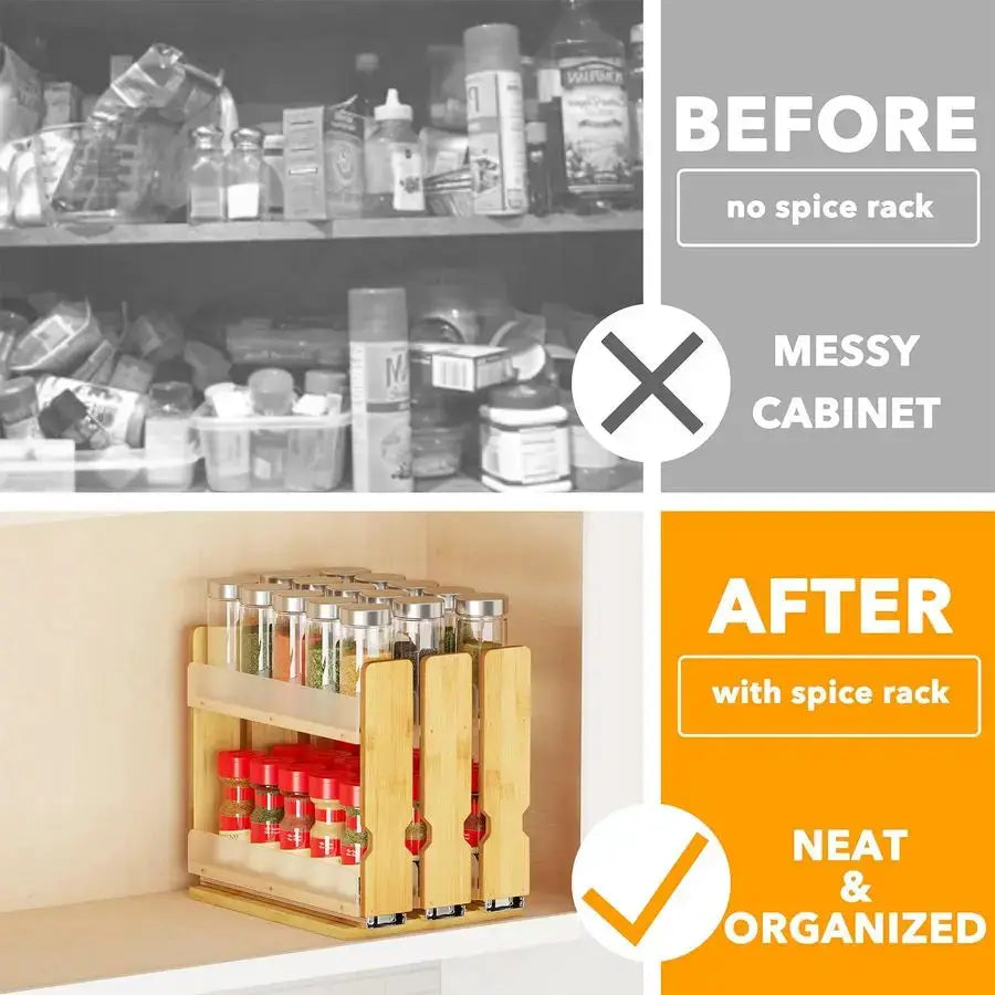 Bamboo Pull Out Spice Rack Organizer for Cabinet, Heavy Duty Slide Out Seasoning Kitchen Pantry Sliding Vertical Organization, 7 from PriceLows™