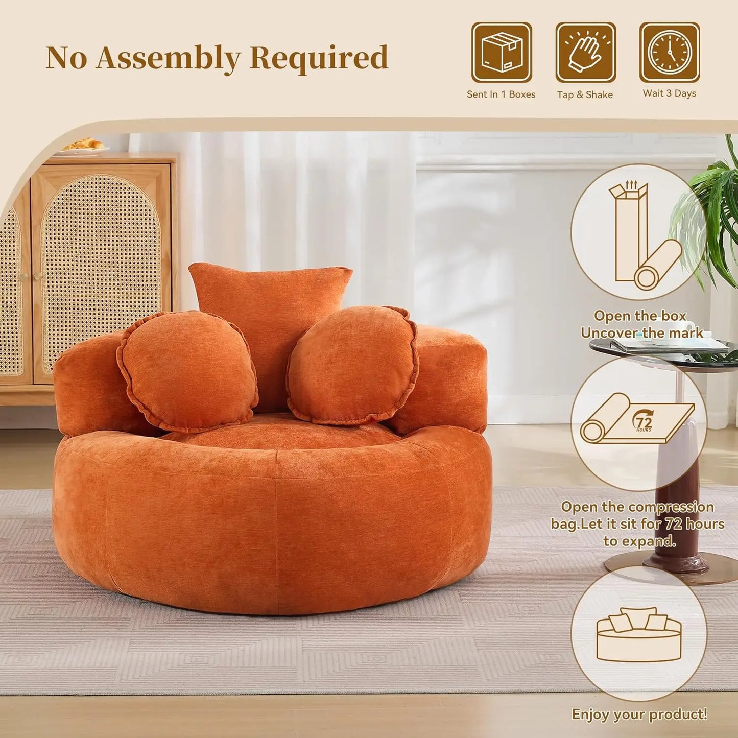 Oversized Round Floor Chair | Chenille Fabric | 43 Inch Diameter | Customized