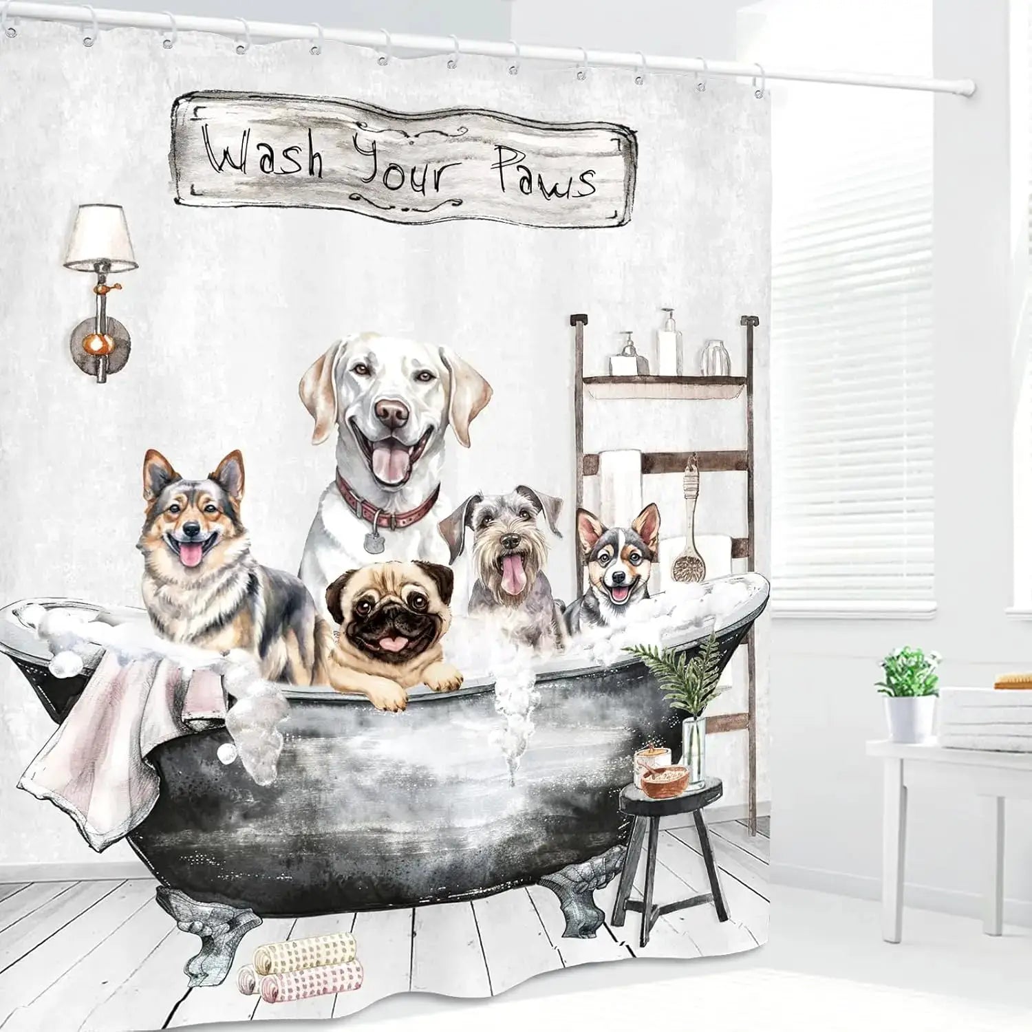 Funny Dogs Cute Shower Curtain Bulldog Pet Hilarious Schnauzer Farmhouse Rustic Bathroom Set Accessories Decor with 12Pack Hoo from PriceLows™