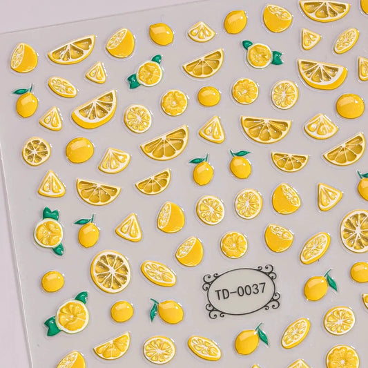 1pc 5D Summer Lemon Jelly Nail Art Sticker Embossed Fruit Self-Adhesive Decals Sliders for Nails DIY Manicure Decoration from PriceLows™