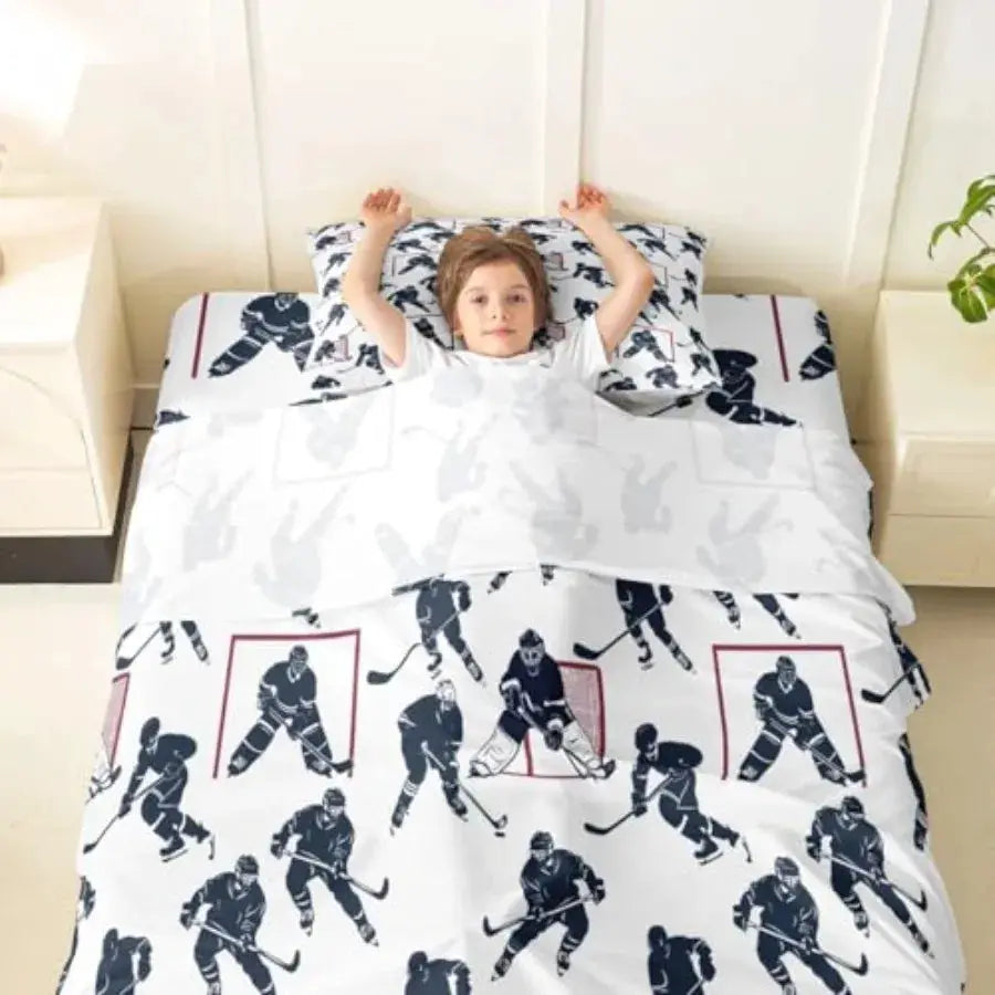 Sheet Set Sports Event Bedding Set Player Bed Sheets for Boys Bedroom Decor Soft Winter Sports Puck Bed Cover, 1 Fitted Sheet+2 from PriceLows™