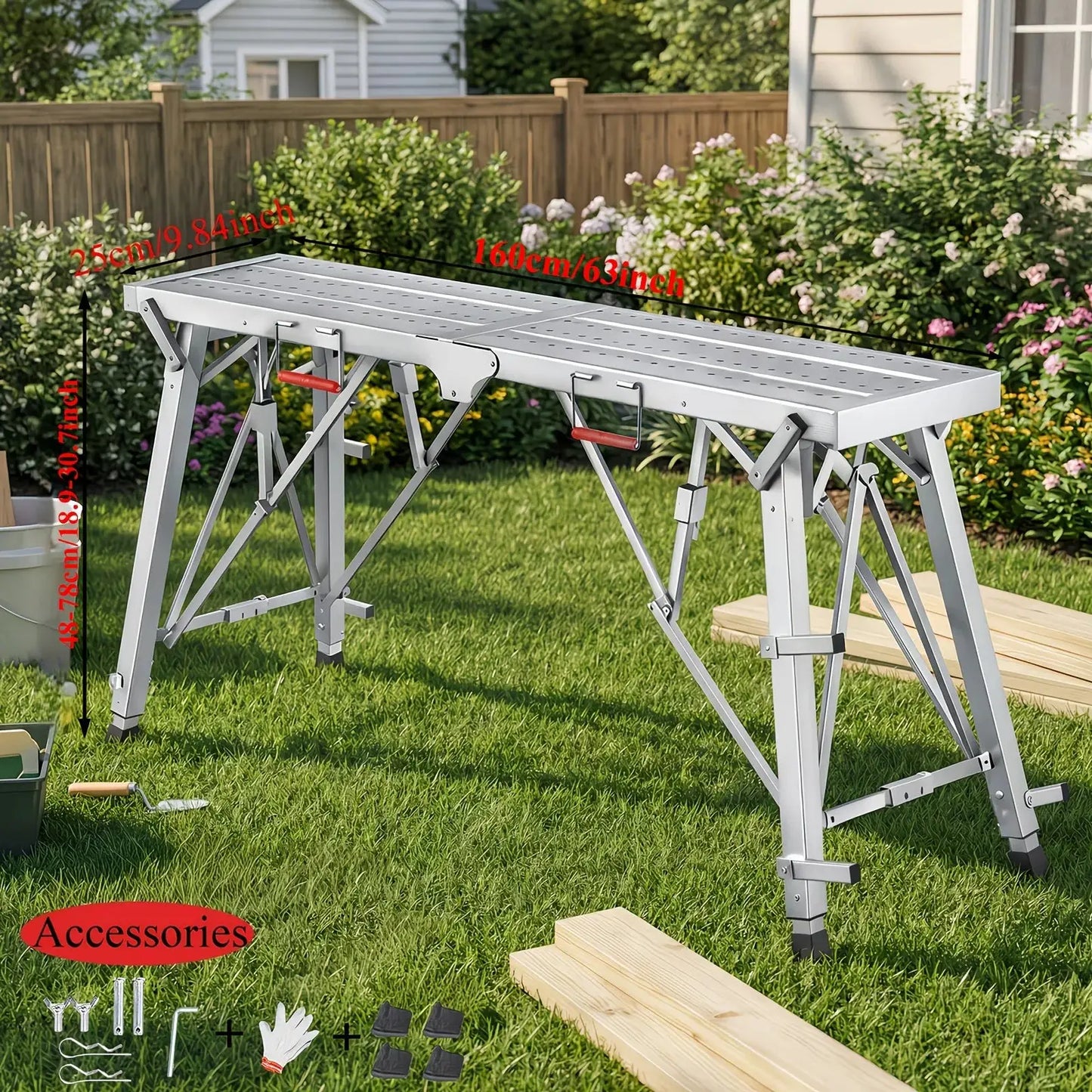 Folding Scaffolding, Portable Work Platform With 650-850 Lbs Capacity, Adjustable Height Step Ladder, Non-Slip Drywall Painting Stool For Home Improvement, Car Washing, Free Gloves Included. from PriceLows™