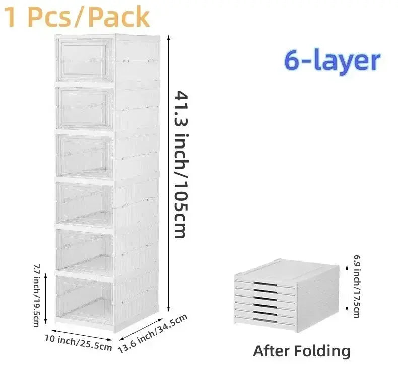 6 Layers Shoes Box Foldable Transparent Sneaker Shoe Storage Organizers Box Stackable Dustproof High-top Cabinet Shoe Rack Shelf from PriceLows™