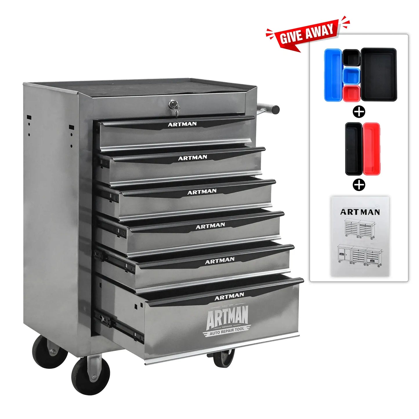 7 Drawer Rolling Tool Box Hardware Storage Tool Cabinet, Heavy Duty Steel Metal Cart, Lockable, Shop Garage NEW,black and silver from PriceLows™