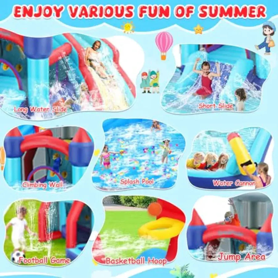 Outdoor water slide bounce house for kids 13x12FT inflatable vinyl blue and yellow 10-in-1 design with climbing wall jumping ar from PriceLows™