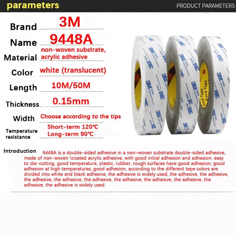 Double Sided Adhesive Tape | 3M 9448A | 0.15mm Thick | White Nonwoven Roll