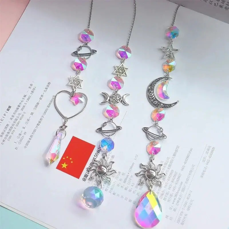 Crystal Wind Chime Moon Sun Catcher Diamond Prisms Pendant Dream Catcher Rainbow Chaser Hanging Drop Home Garden Decor Windchime from PriceLows™