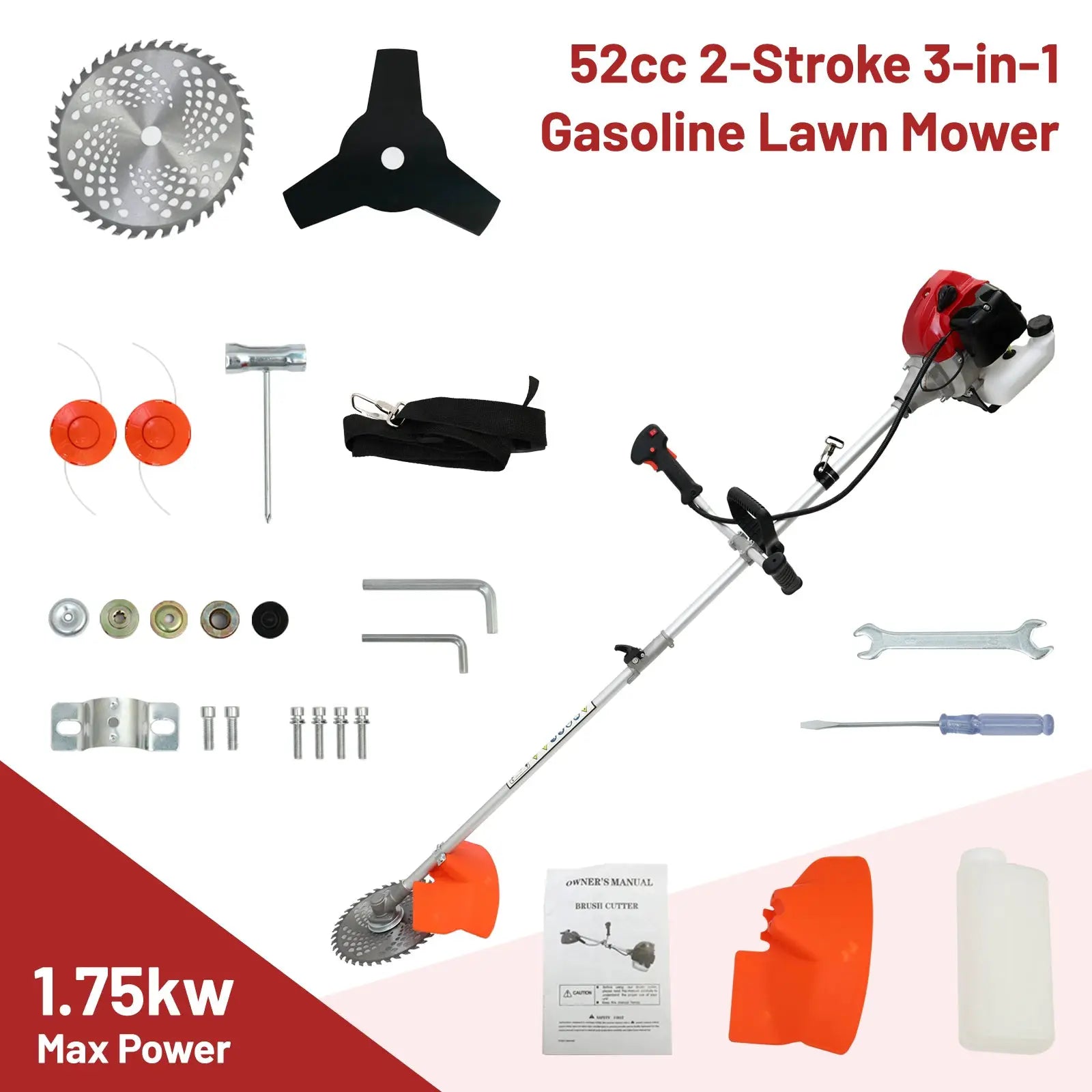 52cc Weed Wacker 2-Stroke Gas Grass Trimmer 4-in-1 Cordless Brush Cutter Gas Lawn Mower Straight Shaft Weed Eater with 4 Heads from PriceLows™