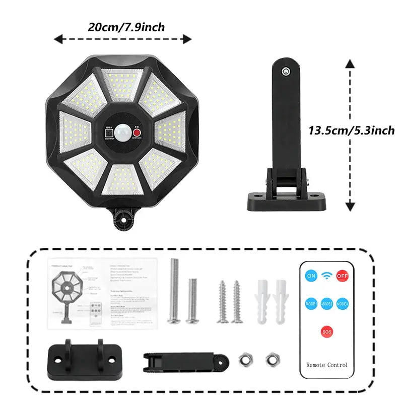 Solar Lights Outdoor 168LED 360° Adjustable Flood Light Dusk to Dawn 8 Sides Solar Outdoor Lights with Motion Sensor IP66 Waterproof Solar Street Lights Outdoor for Yard Pools from PriceLows™