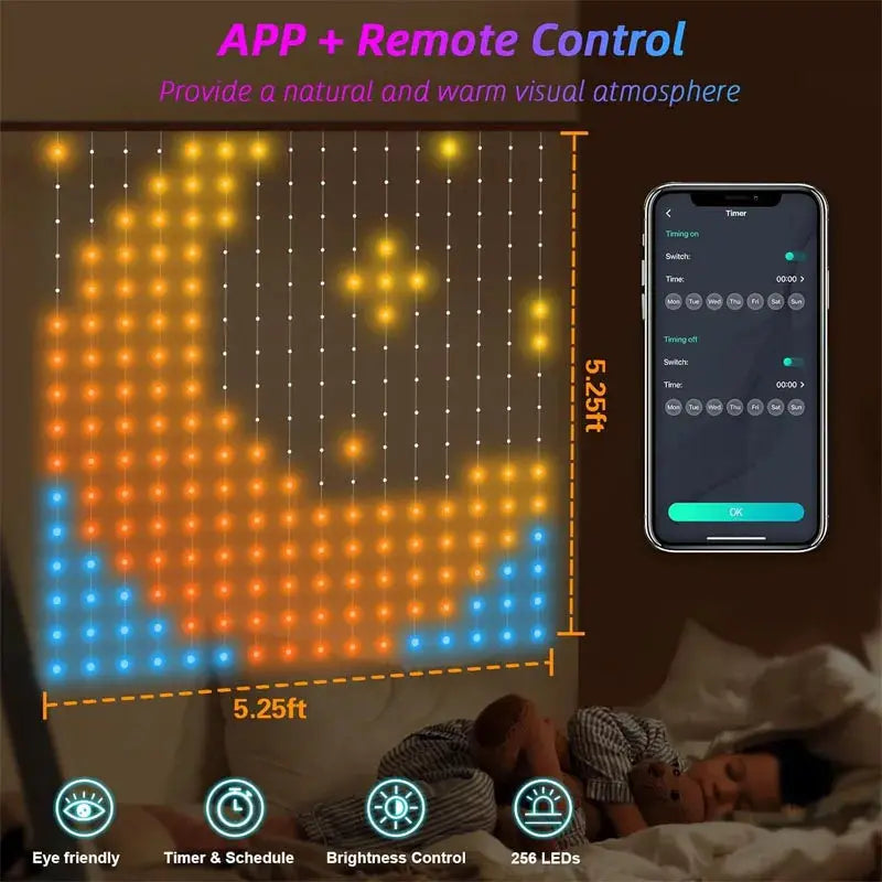 Christmas Light Smart LED Curtain Lights App Control Music Sync DIY Pattern IP67 Waterproof for Indoor Outdoor Party Decor from PriceLows™