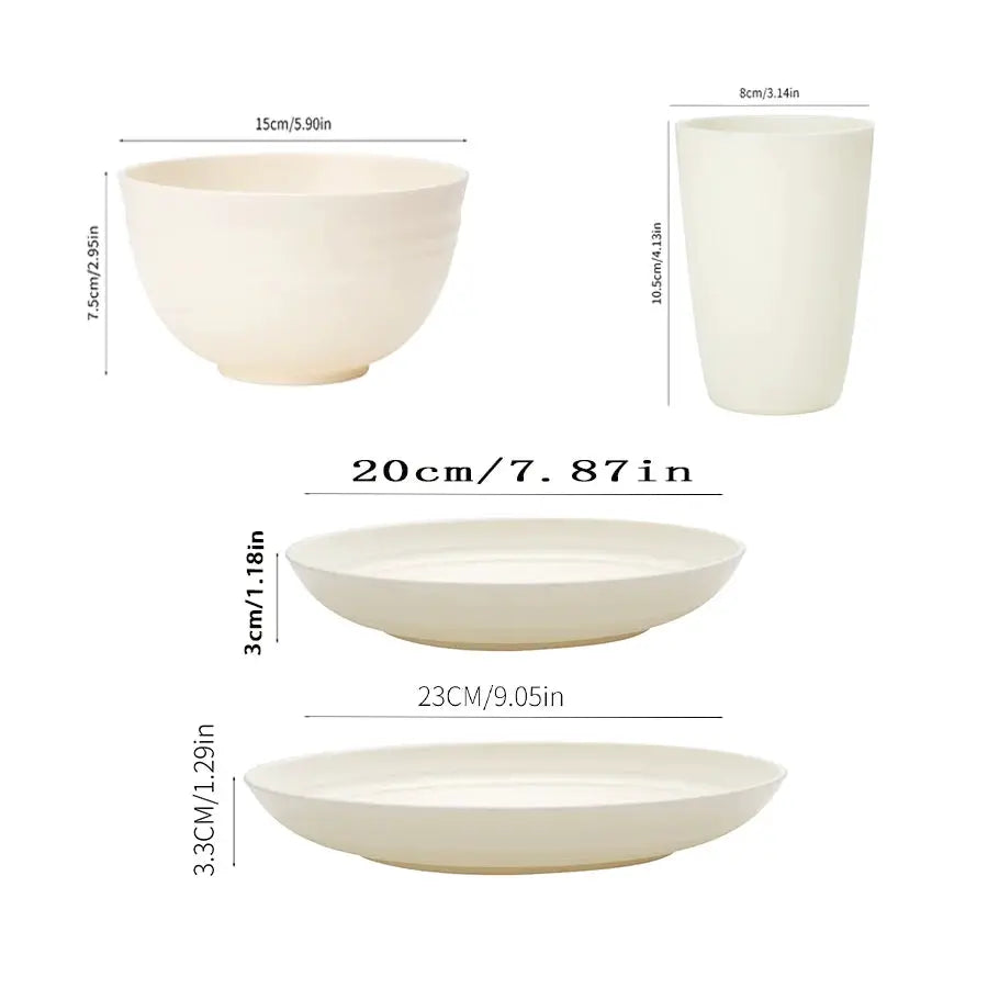 Cutlery set with cups, plates, and bowls, 16/32-piece set, dishwasher safe, off-white plastic bowls and plates, home set, suitab from PriceLows™