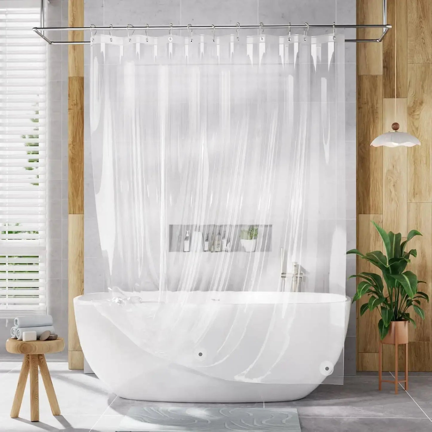 Transparent PEVA Shower Curtain - Waterproof with Magnetic Weights, Stain Resistant & 12 Rustproof Grommets from PriceLows™