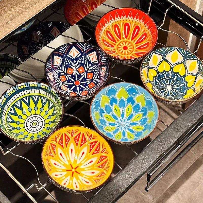 Ceramic Bowls | 4.72 Inch Bohemian | Microwave Safe | 6 Piece Set