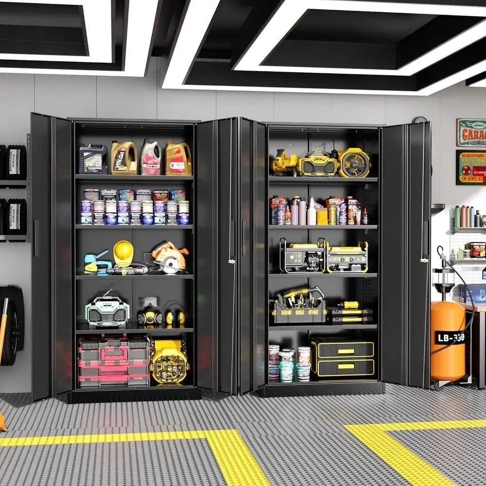 72-Inch Tall Black Steel Lockable Cabinet with 4 Adjustable Shelves for Garage, Office, and Home Storage from PriceLows™