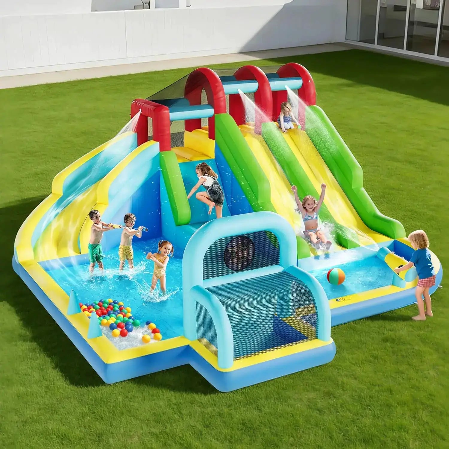 Inflatable Bounce House Oxford Fabric Bouncy Castle with Blower for Kids Indoor Outdoor Toys Play Center Backyard Party Fun from PriceLows™