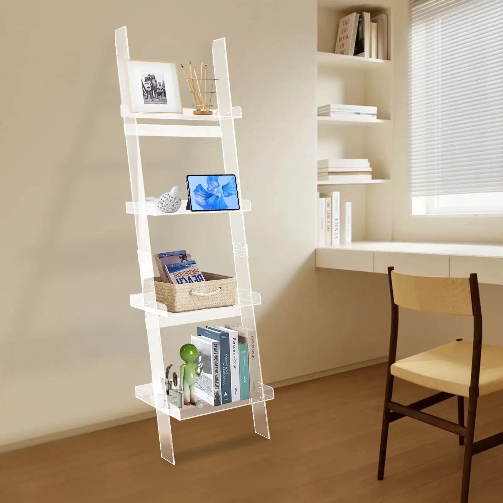 Home 4-Tier Ladder Bookshelf – Freestanding Acrylic Bookcase, Frame 52 cm*183 cm from PriceLows™