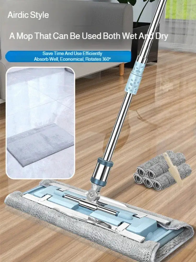 Lazymen Steel Clamp Flat Mop No Hand Wash Needed Floor Cleaning Tool Home Use Stainless Steel Pole Fine Fiber Cloth Dust Pusher from PriceLows™