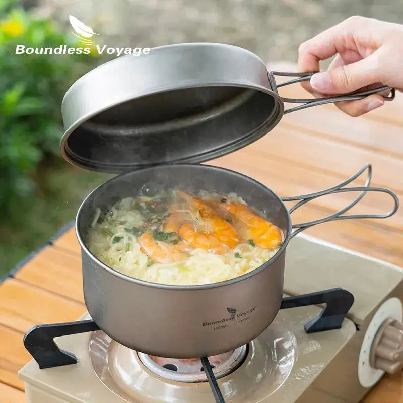 Titanium Pot Pan Set | Pot 1000ml | Foldable Handles | Pot 14cm, Pan 14.4cm